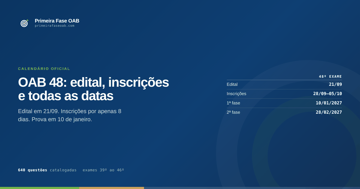 Calendário do 48º Exame de Ordem com as datas oficiais