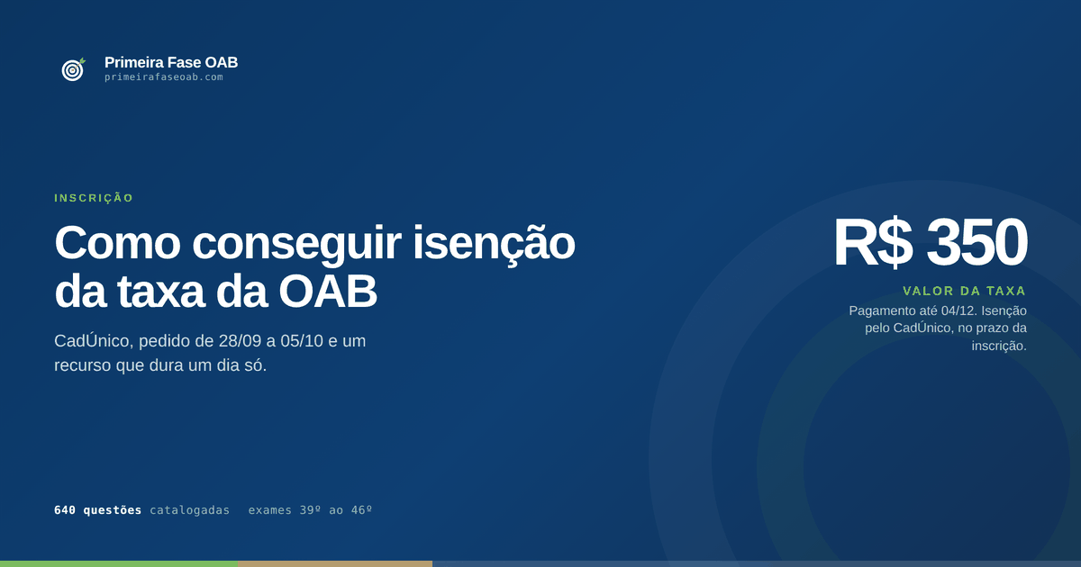 Formulário de pedido de isenção da taxa de inscrição do Exame de Ordem