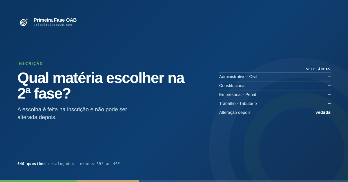 As sete áreas disponíveis para a segunda fase do Exame de Ordem