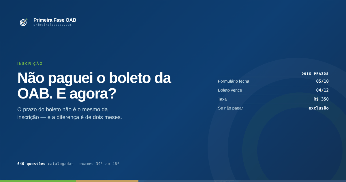 Boleto da taxa de inscrição do Exame de Ordem com a data de vencimento